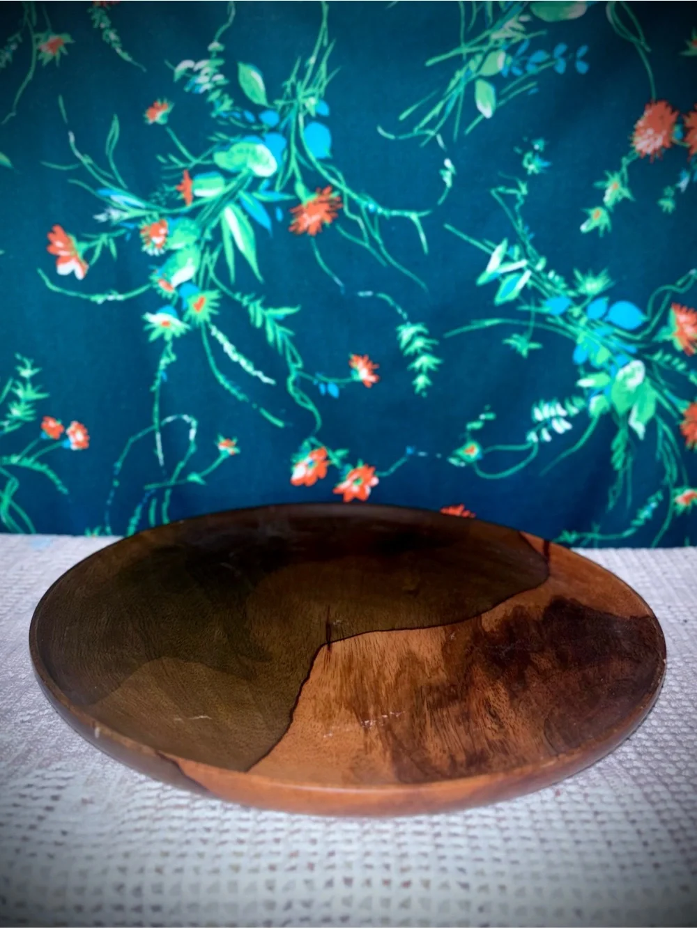 Vtg 1970s Hand-Turned, Grafted Hawaiian Mango Wood 12” Serving Plate